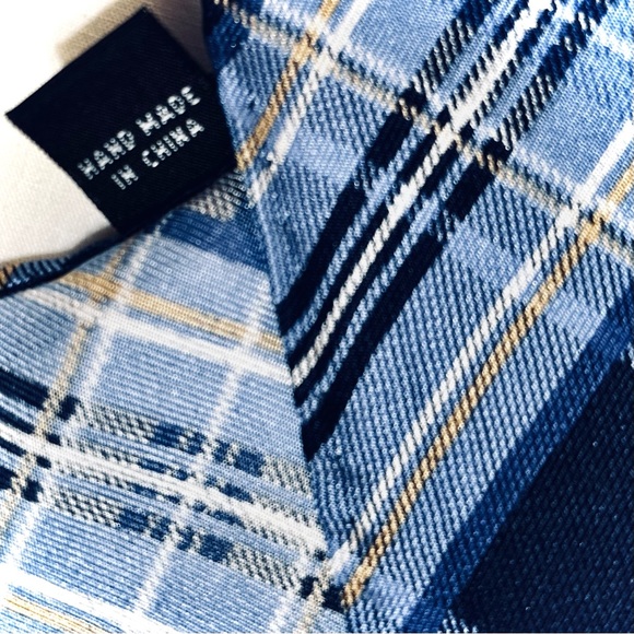 100% SILK MEN’S POCKET SQUARE HANKIE — ELEGANT CLASSIC COBALT BLUE PLAID - Picture 5 of 8